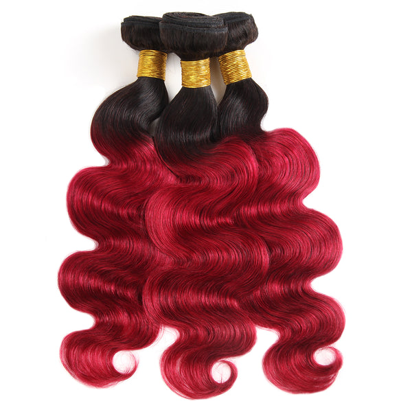 Easy Hair Indian T1B/99J Ombre Body Wave Virgin Human Hair Extensions 3 Bundles With 4x4 Lace Closure - Easy Hair