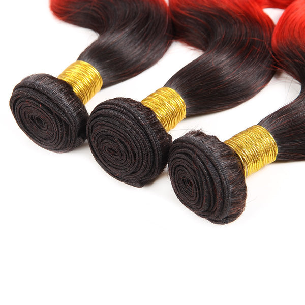 Easy Hair Indian T1B/39J Ombre Body Wave Virgin Human Hair Extensions 3 Bundles With 4x4 Lace Closure - Easy Hair