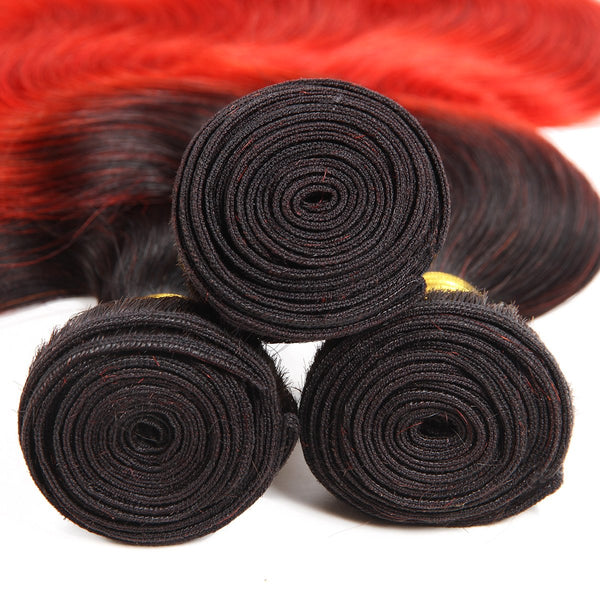 Easy Hair Indian T1B/39J Ombre Body Wave Virgin Human Hair Extensions 3 Bundles With 4x4 Lace Closure - Easy Hair
