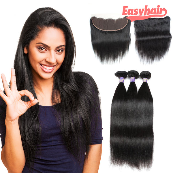 Easy Hair 10A Malaysian Straight Hair Virgin Hair 3 Bundles With 13x4 Lace Frontal - Easy Hair