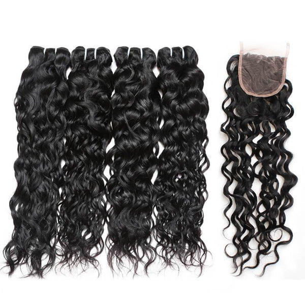 Easy Hair Brazilian Water Wave Hairstyles 4 Bundles with Lace Hair Closure - Easy Hair