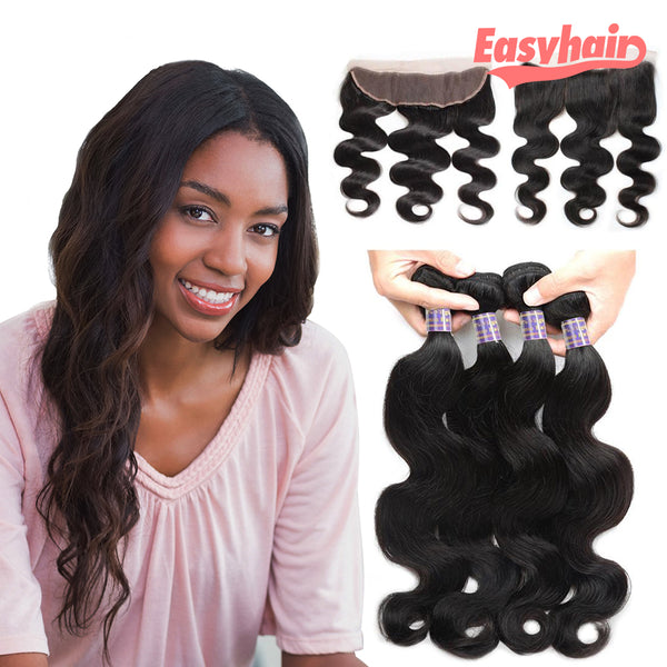 Easy Hair 10A Body Wave Indian Virgin Hair 4 Bundles With 13x4 Lace Frontal - Easy Hair