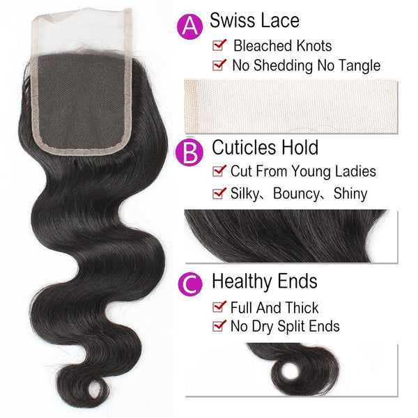 Easy Hair 10A Unprocessed Brazilian Body Wave Human Hair 3 Bundles With Lace Closure - Easy Hair