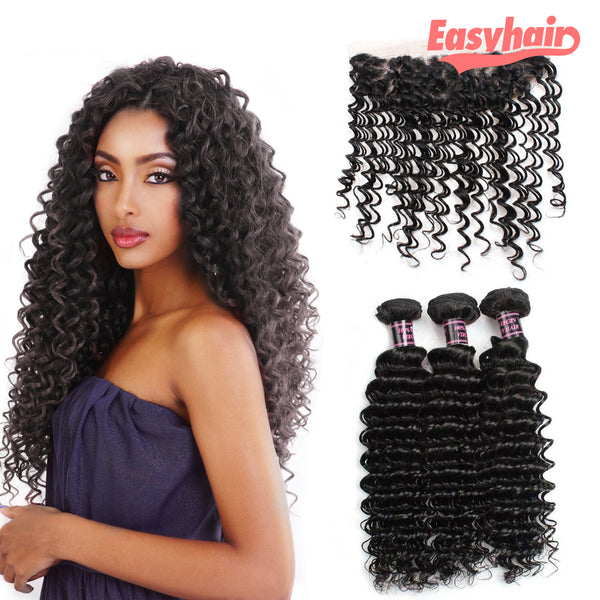 Easy Hair 10A Peruvian Deep Wave Virgin Hair 3 Bundles With 13x4 Lace Frontal - Easy Hair