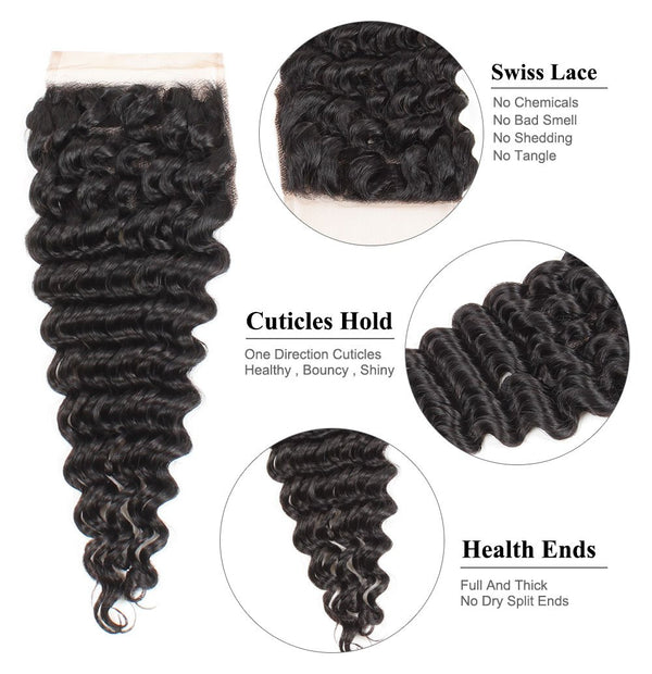 Easy Hair Brazilian Deep Wave Lace Closure 4x4 Human Hair Lace Closure - Easy Hair