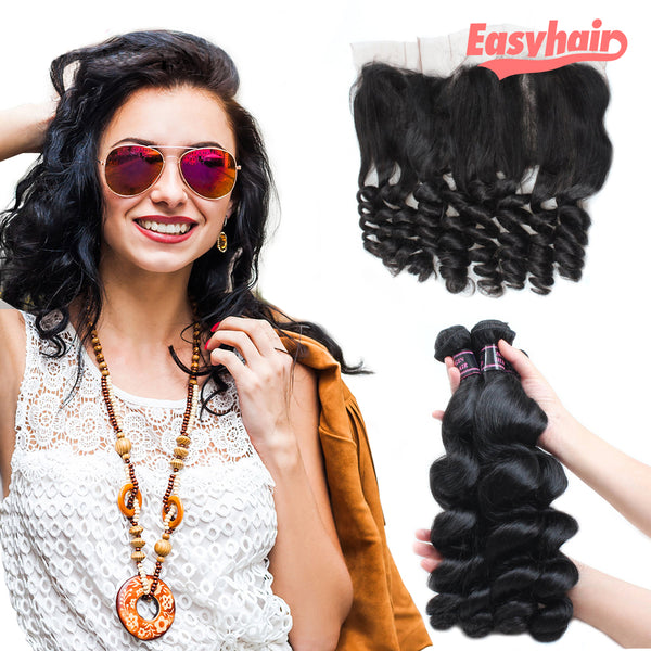 Easy Hair 8A Brazilian Loose Wave Virgin Hair 3 Bundles With 13x4 Frontal Lace Closure - Easy Hair