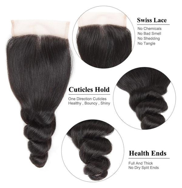 Easy Hair Virgin Indian Lace Closure 4*4 Loose Wave Human Hair Lace Closure - Easy Hair