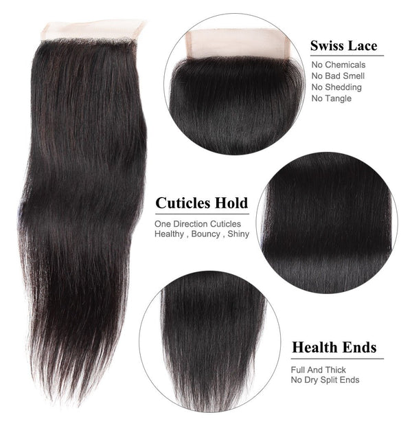 Easy Hair Peruvian Straight Lace Closure 4x4 Swiss Lace Closure Straight Human Hair - Easy Hair
