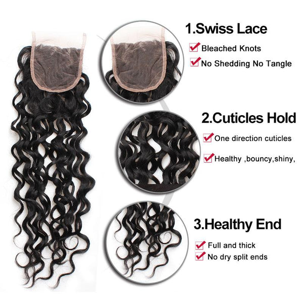 Easy Hair Peruvian Water Wave Lace Closure 4x4 Swiss Lace Closure Human Hair - Easy Hair
