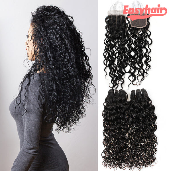 Easy Hair Virgin Brazilian Water Wave Human Hair 3 Bundles With Lace Closure - Easy Hair