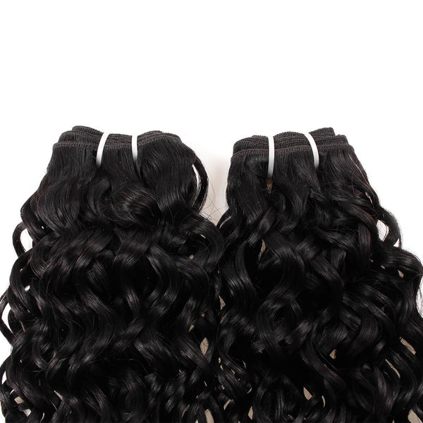 Easy Hair 10A Virign Indian Water Wave Hair 4 Bundles With Lace Closure Natural Black - Easy Hair